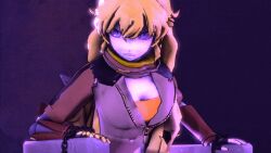  3d amateurthrowaway animated animated_gif blonde_hair bondage breasts chains chair cleavage clothed crystal dazed female_only femsub large_breasts open_mouth pendulum prosthetic_limb resisting rwby source_filmmaker spiral_eyes symbol_in_eyes tongue very_long_hair yang_xiao_long 