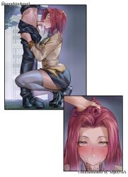  absurdres blowjob_face blue_eyes code_geass faceless_male fellatio femsub geass hand_on_hip heterosexual kallen_stadtfeld kneeling lelouch_lamperouge maledom oral red_hair sex standing sunshinekenn 