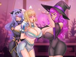 arms_behind_back bikini_armor blonde_hair breasts camilla_(fire_emblem_fates) charlotte_(fire_emblem_fates) crishibaya crystal drool ereme_(bobbette) female_only femdom femsub fire_emblem fire_emblem_fates happy_trance huge_breasts hypnotized_assistant large_breasts midriff multiple_girls multiple_subs nintendo original pendulum pink_hair purple_hair shoulder_pads spiral_eyes symbol_in_eyes tongue tongue_out witch witch_hat