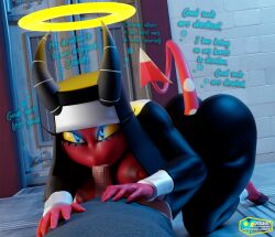 3d blender censored demon demon_girl fellatio helluva_boss millie_(helluva_boss) nun supercasket text