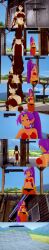 3d absurdres aware black_eyes black_hair blue_eyes clothed crossover cyanstargazer dark_skin dialogue english_text female_only genie long_hair multiple_girls nintendo octopath_traveler outdoors ponytail primrose_azelhart purple_hair shantae shantae_(series) super_smash_bros. text 