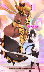  absurdres ahegao arms_above_head au_ra bare_breasts bee_girl black_eyes black_hair blonde_hair charm_(spell) chilichi control_indicator dark_skin drill_hair female_only femdom femsub final_fantasy final_fantasy_xiv floating gameplay_mechanics giantess green_eyes hanging_down heart heterosexual high_heels honey_b._lovely horns large_breasts love nail_polish nipples nude pale_skin restrained sex size_difference smile square_enix stomach_bulge symbol tail tail_insertion tail_sex vaginal warrior_of_light yellow_eyes yuri 