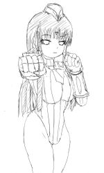 akira_oono alternate_costume bracers breasts capcom corruption crossover degarashi dronification empty_eyes enemy_conversion expressionless eyelashes female_only femsub fingerless_gloves gloves greyscale hat hi_score_girl leotard long_hair looking_at_viewer microchip shadaloo_dolls simple_background sketch solo standing street_fighter tie uniform white_background