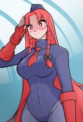  braid disguised_hypnotist empty_eyes gloves hat hong_meiling red_hair saluting shadaloo_dolls street_fighter tagme tie touhou 