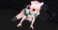 3d cat_ears cat_tail cell_(artist) custom_maid_3d_2 eyepatch fake_animal_ears fake_tail femdom femsub happy_trance heart heart_eyes hinano_yayoi large_breasts maid original pink_hair short_hair smile