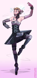 ballerina barcode belt body_control boots brain_injection breasts choker collar corset cuffs electricity empty_eyes expressionless female_only gag gloves hypnotic_accessory large_breasts latex microchip opera_gloves skirt skirt_lift sleepystephbot solo tears tech_control thigh_boots