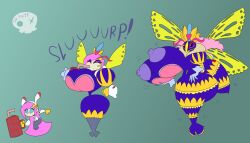  absurdres bee_girl blue_eyes breast_expansion breasts bug_girl female_only femsub hourglass_figure kirby_(series) large_breasts long_hair lordebonfuze monster_girl nintendo pink_hair queen_sectonia robot spiral_eyes standing susie_(kirby) symbol_in_eyes text transformation wings 