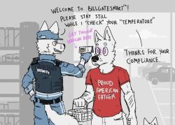 betrayal dazed dialogue enemy_conversion evil_smile furry humor hypnotic_gun male_only maledom malesub open_mouth original police_uniform politics raygun ricthecusco sexuality_change sharp_teeth smile tech_control text 