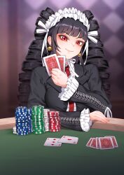 absurdres black_hair card celestia_ludenberg clothed dangan_ronpa drill_hair female_only hadant long_hair red_eyes smile solo tagme