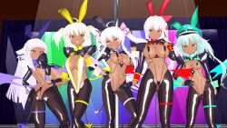  3d 3d_custom_girl ahoge alternate_costume alternate_hair_color arex9 ass bangs blush bow bow_tie breasts bunny_ears cherry_(ts_mahou_shoujo_nao!) cuffs drool empty_eyes face_paint fake_animal_ears fake_tail female_only femsub flare_(ts_mahou_shoujo_nao!) garter gloves hand_on_hip hat huge_breasts ignis_(ts_mahou_shoujo_nao!) jewelry lapis_(ts_mahou_shoujo_nao!) long_hair looking_at_viewer looking_back multiple_girls multiple_subs navel open_mouth rain_(ts_mahou_shoujo_nao!) reverse_bunnysuit rubber short_hair side_ponytail slave_gear_(ts_mahou_shoujo_nao!) sling_bikini small_breasts standing straight-cut_bangs tail tan_skin tongue tongue_out ts_mahou_shoujo_nao! twintails very_long_hair white_hair yellow_eyes 
