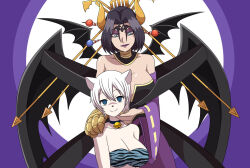 black_hair blue_eyes cat_ears cat_girl collar digimon empty_eyes fairy_tail femdom femsub happy_trance horns lilithmon lisanna_strauss senshi05 white_hair