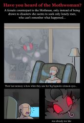 absurdres black_hair cryptid faceless_male femdom furry human_on_furry hypnotic_eyes insect instant_loss malesub monster_girl mothman mothwoman open_mouth red_eyes seguidordpriapo