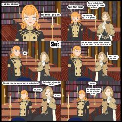 absurdres annette_fantine_dominic blonde_hair breasts comic denial female_only femsub fire_emblem fire_emblem_three_houses happy_trance katsiika mercedes_von_martritz nintendo red_hair small_breasts stage_hypnosis text 