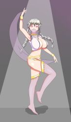 absurdres bare_shoulders barefoot breasts cleavage dancer dancing empty_eyes femsub glowing glowing_eyes grayfia_lucifuge happy_trance harem_outfit high_school_dxd large_breasts midriff milf see-through silver_hair soex veil