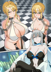  absurdres ahoge alternate_costume angry arm_bands artoria_pendragon artoria_pendragon_(lancer) bare_shoulders blonde_hair blue_eyes blush braid breasts censored chains choker cleavage clothed clothed_exposure collar collarbone comic dress eyebrows_visible_through_hair fate/grand_order fate/stay_night fate_(series) femsub futadom futanari green_eyes hair_ribbon huge_breasts incest large_breasts long_hair long_nails love_saber midriff morgan_le_fey_(fate) multicolored_hair multiple_girls multiple_subs navel pubic_hair pussy ribbon saber short_hair sisters very_long_hair witch 