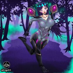  clothed empty_eyes femsub kai'sa_(league_of_legends) league_of_legends open_mouth purple_eyes purple_hair ruination spiral veigoarts 