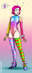clown crossed_eyes happy_trance high_heels original pink_hair short_hair sleepystephbot thighhighs