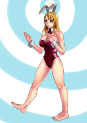  absurdres antenna barefoot blonde_hair boogars breasts bunny_ears bunnysuit cleavage cuffs empty_eyes erect_nipples expressionless fairy_tail fake_animal_ears feet femsub hypnotic_accessory hypnotized_walking large_breasts leotard long_hair lucy_heartfilia makeup spiral_eyes symbol_in_eyes tech_control traditional zombie_walk 