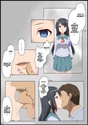 age_difference artist_request belt black_hair blue_eyes brown_hair comic drool empty_eyes expressionless femsub french_kiss hard_translated iinchou_ni_saimin_o kana_sato kissing long_hair maledom open_mouth phone short_hair skirt student surprised teacher text translated