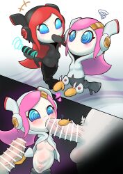  blush censored erection fellatio femdom femsub handjob heart kaireki kirby_(series) maledom multiple_penises nintendo nude penis pink_hair pussy red_hair robot_girl size_difference spiralwash_eyes susie_(kirby) veins white_skin 
