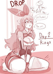 a_singular_fish amber_(genshin_impact) bell belt blush cleavage cleavage_cutout confused female_only femsub genshin_impact glasses good_sub_conditioning hair_ribbon hypnotic_audio hypnovember kneeling large_breasts legs long_hair open_mouth pet_play red_eyes ribbon shorts sitting solo sweater thick_thighs thighhighs wide_hips