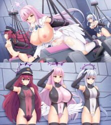  alternate_color_scheme alternate_costume blue_archive blush bondage breasts breasts_outside character_request femsub halo huge_breasts large_breasts leotard mika_(blue_archive) mind_break nipples pink_hair red_hair restrained saluting small_breasts tagme thighhighs thighs torn_clothes very_long_hair yonbairokuga 