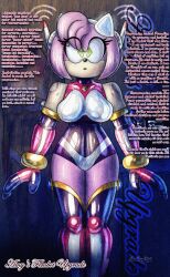 absurdres altered_common_sense alternate_costume ameerashourdraws amy_rose animal_ears antenna bodysuit boots bracelet clothed empty_eyes expressionless female_only fembot femsub furry gloves hedgehog_girl latex looking_at_viewer open_mouth rubber solo sonic_the_hedgehog_(series) standing standing_at_attention symbol_in_eyes tech_control uniform