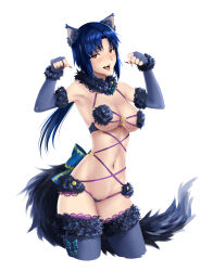 absurdres alternate_hairstyle axia-chan blue_hair ciel_(tsukihime) corruption cosplay dangerous_beast eye_color_change fake_animal_ears fate/grand_order fate_(series) femsub halloween long_hair looking_at_viewer maledom michael_roa_valdamjong nail_polish open_mouth ponytail possession sharp_teeth simple_background tail tsukihime vampire white_background