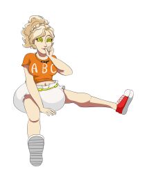 absurdres age_regression annabeth_chase blonde_hair breasts diaper femsub large_breasts midriff nastyalapka percy_jackson_&amp;_the_olympians shoes sneakers spiral_eyes symbol_in_eyes thumb_sucking