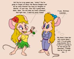 artist_request chip_n_dale_rescue_rangers consensual femdom femsub furry gadget_hackwrench kaa_eyes lahwhinie long_hair mouse_girl pendulum text western