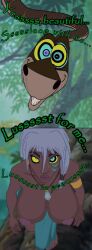  atlantis_the_lost_empire breasts coils comic dialogue disney femsub huge_breasts jungle kaa kaa_eyes kida_(atlantis_the_lost_empire) large_breasts maledom manip sleep_command snake sneakysnake_(manipper) text the_jungle_book topless trees white_hair 