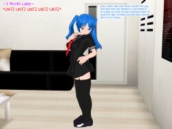 3d 3d_custom_girl blue_hair henshin-san original school_uniform text thighhighs twintails