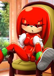    bbmbbf blush bottomless breasts chair cum cum_in_pussy echidna_girl female_only femdom femsub furry genderswap gloves holding_breasts huge_breasts knuckles_the_echidna manip nude open_mouth oscar044_(manipper) palcomix shoes sonic_the_hedgehog_(series) spread_legs 