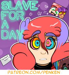 absurdres advertisement blue_hair collar comic expressionless femsub kaa_eyes looking_at_viewer multicolored_hair naomi_(penken) open_mouth original penken pov pov_dom purple_hair red_hair text