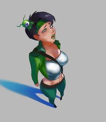 artist_request beyond_good_and_evil black_hair brain_slug breasts dazed drool eye_roll femsub futurama jade_(beyond_good_and_evil) large_breasts parasite short_hair source_request standing standing_at_attention western