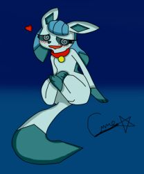  animals_only blush collar drool glaceon heart nintendo pokemon pokemon_(creature) shyker simple_background solo spiral_eyes symbol_in_eyes 