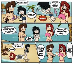 beach bikini bikini_top black_hair brown_hair english_text huge_breasts hypnotic_audio loud_house nickelodeon original pepemay93 red_hair speech_bubble text whistle