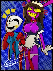  breasts bunny_futa collar color cum drool femdom furry futanari futasub gangle_(the_amazing_digital_circus) gloves happy_trance jax_(the_amazing_digital_circus) leash maid maid_headdress mask nipples penis sex spiral_eyes tcross the_amazing_digital_circus 