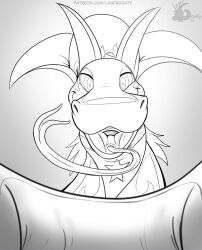 androgynous androgynous_dom forked_tongue furry greyscale hypnotic_eyes lager looking_at_viewer nintendo open_mouth pokemon pov pov_sub ring_eyes serperior snake tongue tongue_out