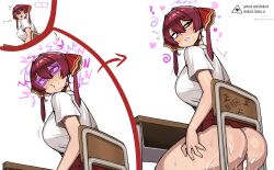  before_and_after chair clothed clothed_exposure confused cum cum_in_ass donburikazoku drool femsub heterochromia hololive manip marine_houshou missfortunedoom_(manipper) red_hair ribbon shirt skirt spiral spiral_eyes sweat symbol_in_eyes tagme twintails visor 