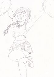 absurdres blush cheerleader disguised_hypnotist greyscale happy_trance hypnotic_accessory long_hair necklace open_mouth percy_jackson_&amp;_the_olympians ponytail reyna_ram&iacute;rez-arellano shoes sketch skirt smile