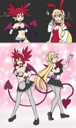  arms_above_head before_and_after blonde_hair demon_girl disgaea etna female_only femsub flonne happy_trance looking_at_viewer maid maid_headdress mythkaz one_eye_open posed posing red_eyes red_hair smile tagme wink 