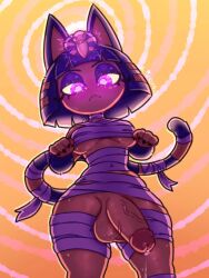  alienyan animal_crossing animal_ears ankha_(animal_crossing) cat_ears cat_girl cat_tail furry futadom futanari glowing glowing_eyes looking_at_viewer nintendo penis pov pov_sub precum spiral_background spiral_eyes tail 