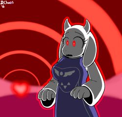 breasts clothed dr._chaos fangs female_only femsub furry glowing glowing_eyes goat_girl horns large_breasts monster_girl open_mouth toriel_dreemurr undertale white_hair