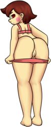 ass brown_hair chara_(undertale) empty_eyes female_only femsub filler_shmazman nude pussy red_eyes undertale undressing