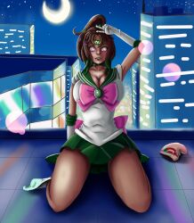 absurdres breasts brown_hair drool female_only femsub foolycooly gemna_(mezz+pokemongirl) happy_trance heart heart_eyes large_breasts long_hair magic open_mouth original ponytail sailor_jupiter sailor_moon_(series) symbol_in_eyes