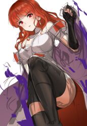 aura blush breasts cape celica_(fire_emblem) corruption duma_(fire_emblem) earrings expressionless eye_color_change femsub fingerless_gloves fire_emblem fire_emblem_echoes fire_emblem_gaiden gloves large_breasts long_hair looking_at_viewer maledom nintendo orange_hair ormille possession pov pov_sub red_eyes simple_background sketch stepped_on thick_thighs thigh_focus thighhighs thighs white_hair