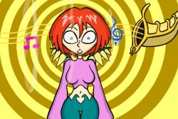  animated animated_gif breasts expressionless femsub horn horn_of_hypnos hypnoquestionmark hypnotic_audio hypnotic_music instrument midriff open_mouth red_hair shrunken_irises w.i.t.c.h will_vandom wings 