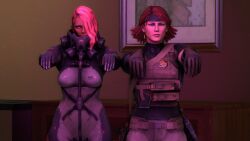  3d animated animated_gif breasts clothed expressionless female_only femsub large_breasts meryl_silverburgh metal_gear metal_gear_rising mistral open_mouth seamless short_hair source_filmmaker zombie_walk 