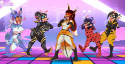  alya_cesaire chloe_bourgeois lila_rossi marinette_dupain-cheng miraculous_ladybug moisesgrafic singing smile spiral_eyes symbol_in_eyes tongue tongue_out zoe_lee 